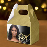 50th birthday Fifty script gold black photos  フェイバーボックス<br><div class="desc">Fifty gold script and gold look two sided two landscape photos party favor boxes. Personalize this 50th birthday party script photo favor box with your own birthday girls name and photos of your birthday girl or boy. Other years and matching items are available and can be created by request. ©...</div>