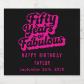 50th Birthday Fifty Years of Fabulous Retro Pink スパークリングワインラベル (シングルラベル)
