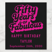 50th Birthday Fifty Years of Fabulous Retro Pink ワインラベル (シングルラベル)