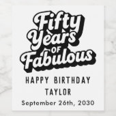 50th Birthday Fifty Years of Fabulous Retro White ワインラベル (シングルラベル)