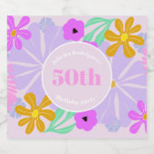 50th birthday floral cute romantic pink  スパークリングワインラベル (シングルラベル)