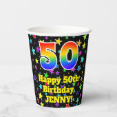 50th Birthday: Fun Stars Pattern and Rainbow 50 紙コップ (裏面)