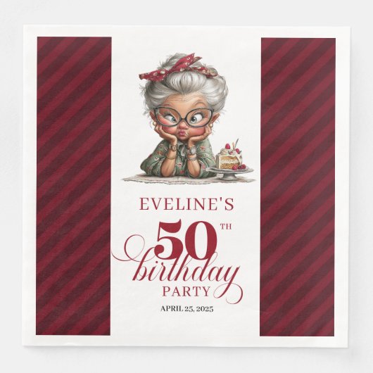 50th Birthday Funny Old Lady Napkins Table Party (正面)