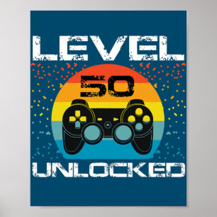50th Birthday Gamer Party Level 50 Unlocked Funny ポスター