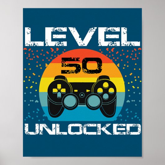 50th Birthday Gamer Party Level 50 Unlocked Funny ポスター (正面)