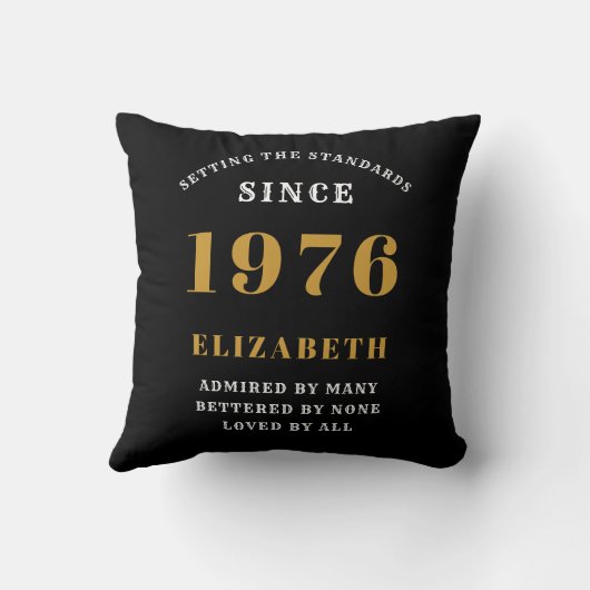 50th Birthday Gift Personalized 1976 Black Gold クッション (裏面)