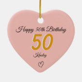 50th Birthday Gold Shadow Monogram heart セラミックオーナメント (裏面)