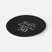 50th Birthday Hello 50 Black and White Party ペーパープレート (アングル)