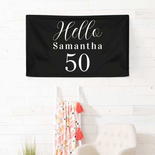 50th Birthday Hello 50 Black White Birthday 横断幕 (インサイチュ)