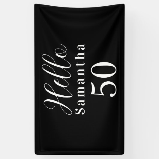 50th Birthday Hello 50 Black White Birthday 横断幕 (縦)