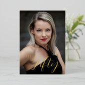  50th Birthday Hello Fifty Photo Black And Gold 箔招待状 (立ち正面)