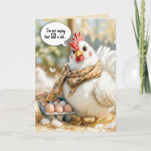 50th Birthday Hen With Eggs in Carton カード (正面)
