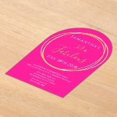 50th Birthday Hot Pink Gold Birthday アクリル招待状 (レイダウン)