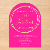 50th Birthday Hot Pink Gold Birthday アクリル招待状 (正面)