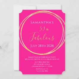 50th Birthday Hot Pink Gold Birthday Invitation 招待状