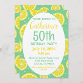 50th Birthday Invitation, Lemon and Green Motif 招待状 (正面/裏面)