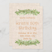 50th Birthday Invitation – Linen Greenery | Fifty 招待状 (正面/裏面)