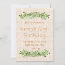 50th Birthday Invitation – Linen Greenery | Fifty 招待状