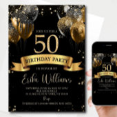 50th Birthday Invitation Template: Black Gold Ball 招待状