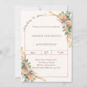 50th birthday ivory cream florals ribbon 招待状 (正面)