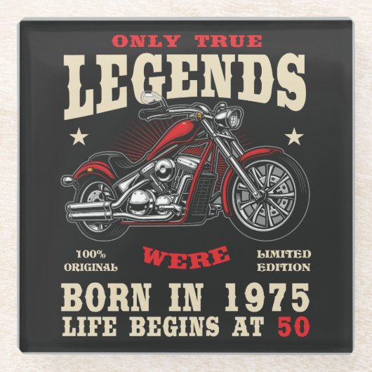50th Birthday Man Biker Motorcycle Chopper 1975 ガラスコースター (正面)