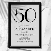 50th Birthday Modern Minimalist Mens Black Gray 招待状
