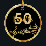 50th birthday music notesブラック金ゴールド名 セラミックオーナメント<br><div class="desc">50歳の誕生日パフェイクーティーのための金ゴールド音楽ノートと黒い背景。金ゴールドフェイクフレームあり。年齢と名前のテンプレート。名前は手書入力のスタイル・スクリプト内にある。黄金の文字と数字。彼と彼女の両方のために。誕生日素晴らし贈り物や形見として。</div>