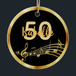 50th birthday music notesブラック金ゴールド名 セラミックオーナメント<br><div class="desc">50歳の誕生日パフェイクーティーのための金ゴールド音楽ノートと黒い背景。金ゴールドフェイクフレームあり。年齢と名前のテンプレート。名前は手書入力のスタイル・スクリプト内にある。黄金の文字と数字。彼と彼女の両方のために。誕生日素晴らし贈り物や形見として。</div>