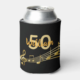 50th birthday music notesブラック金ゴールド名 缶クーラー