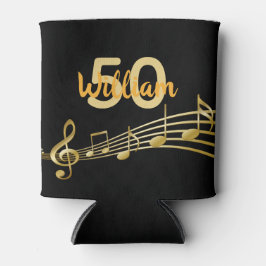 50th birthday music notesブラック金ゴールド名 缶クーラー