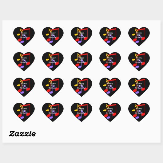 50th Birthday Music Notes  Heart Sticker ハートシール (シート)