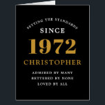 50th Birthday Name 1972 Black Gold Elegant Card<br><div class="desc">A personalized chic birthday card that is easy to customize for that special occasion.</div>