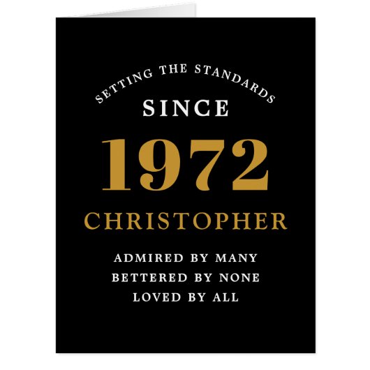 50th Birthday Name 1972 Black Gold Elegant Card (正面)