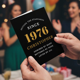 50th Birthday Name 1976 Black Gold Elegant Card