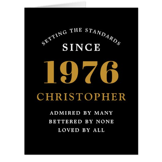 50th Birthday Name 1976 Black Gold Elegant Card (正面)