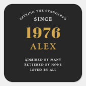 50th Birthday Name 1976 Black Gold Elegant Chic スクエアシール (正面)