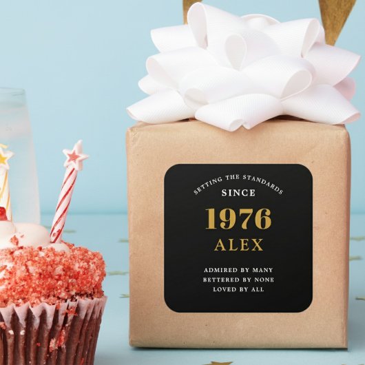 50th Birthday Name 1976 Black Gold Elegant Chic スクエアシール