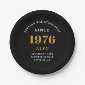 50th Birthday Name 1976 Black Gold Elegant Chic ペーパープレート (正面)