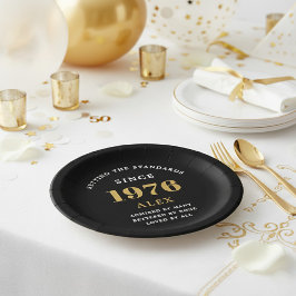 50th Birthday Name 1976 Black Gold Elegant Chic ペーパープレート