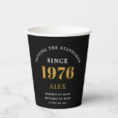 50th Birthday Name 1976 Black Gold Elegant Chic 紙コップ (正面)