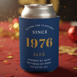 50th Birthday Name 1976 Blue Gold Elegant Chic 缶クーラー