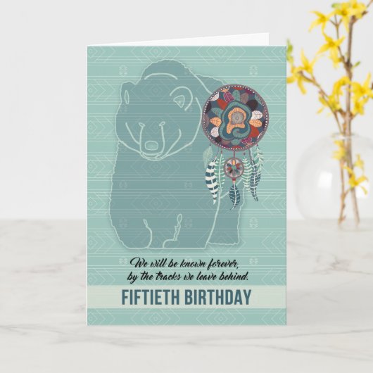 50th Birthday Native American Bear カード (黄色い花)