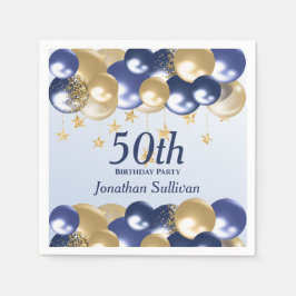 50th Birthday Navy Gold Balloons Party スタンダードカクテルナプキン