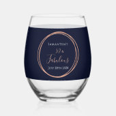 50th Birthday Navy Rose Gold Birthday Party Favor ステムなしワイングラス (裏面)