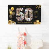 50th Birthday Number 50 Photo Collage Black Gold 横断幕 (インサイチュ)