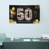 50th Birthday Number 50 Photo Collage Black Gold 横断幕 (トレードショー)