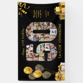 50th Birthday Number 50 Photo Collage Black Gold 横断幕 (縦)