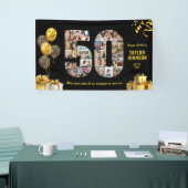 50th Birthday Number 50 Photo Collage Black Gold 横断幕 (トレードショー)