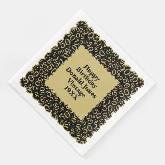 50th Birthday Number Pattern Scallops Black Gold (コーナー)