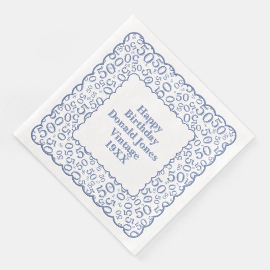 50th Birthday Number Pattern Scallops Blue/White (コーナー)